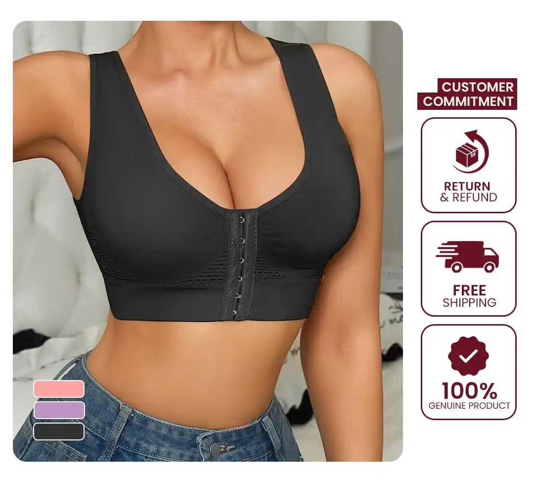2pcs Pack High- Front Closure Sports Bras with Chest Pads, High-Elastic Breathable Yoga Gym Bust Enhancer