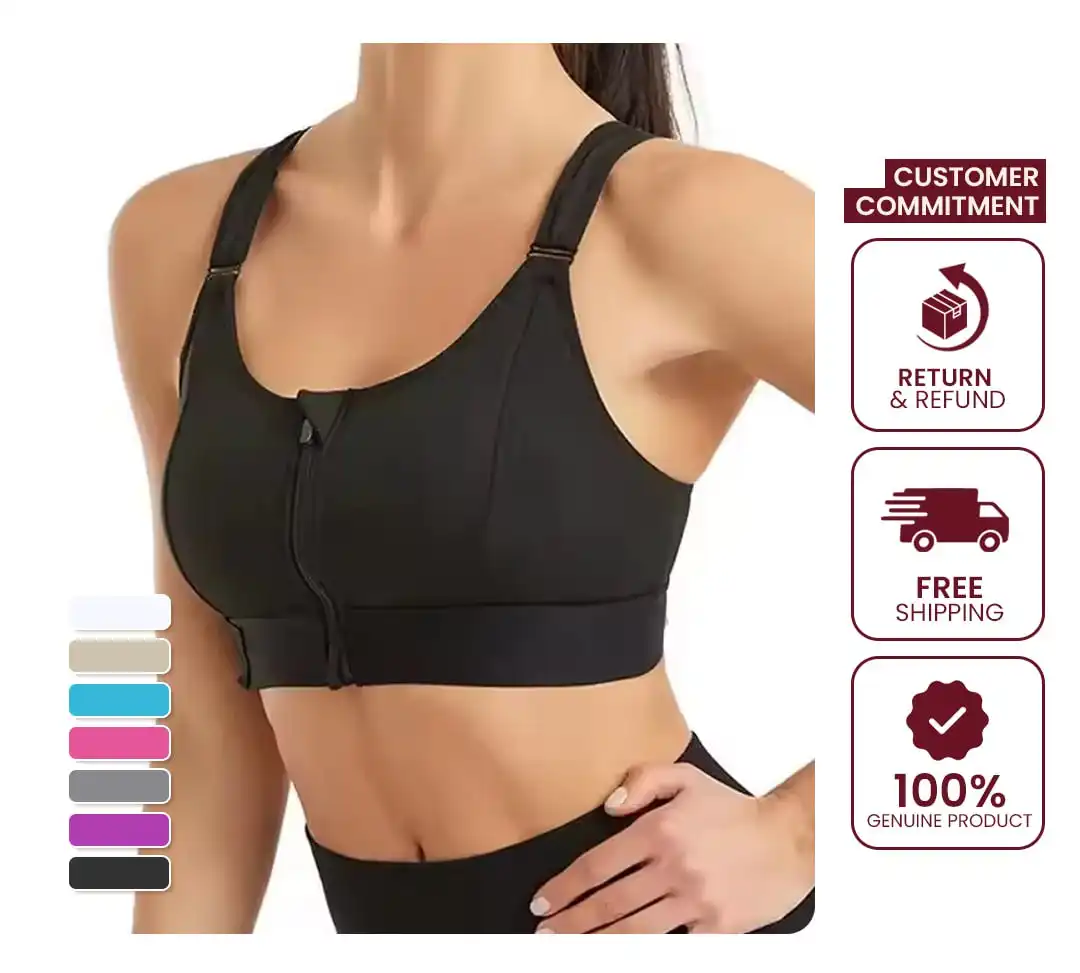 Sports Bras For Women Front Zipper Adjustable Strap Shockproof Elastic Fitness Athletic Brassiere Slim