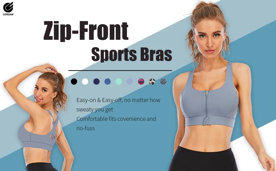 zip up sports bra for women zipper closure zip in front workout bra exercise bra running bra padded