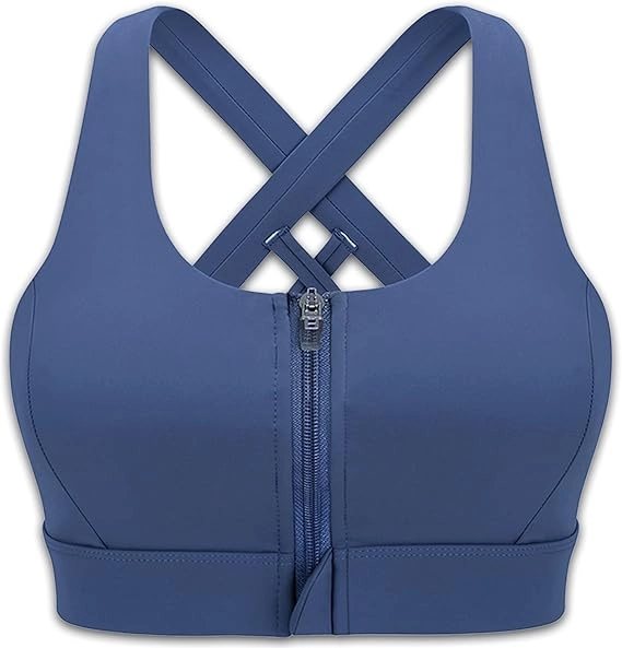 Cordaw Zipper in Front Sports Bra High Impact Strappy Back Support Workout Top