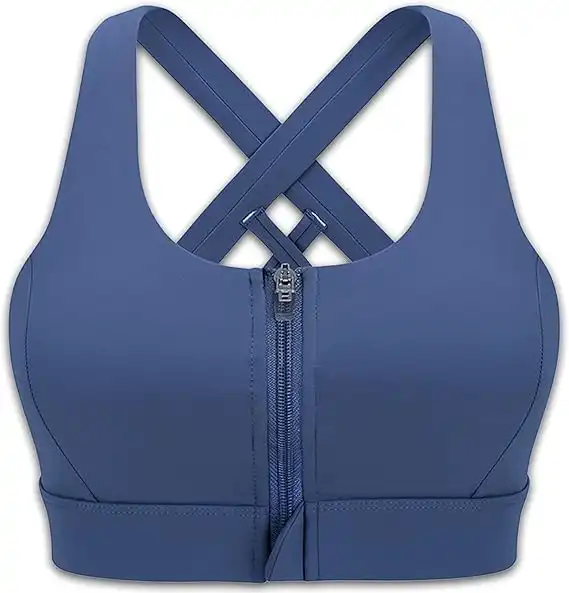 Cordaw Zipper in Front Sports Bra High Impact Strappy Back Support Workout Top